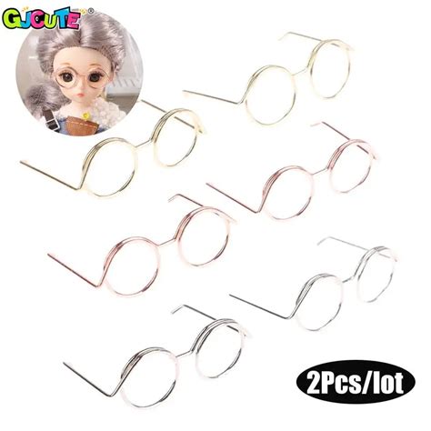 2pcs Retro Doll Glasses Metal Round Frame Lensless Eyewear Toy Miniature Eyeglasses Diy Fashion