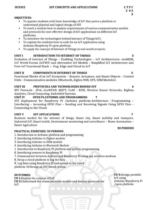 Ocs Iot Concepts And Applicationsl T P C Ocs Iot