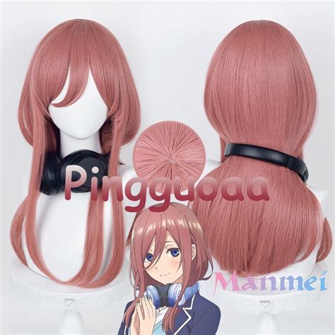 Manmei Anime The Quintessential Quintuplets Nakano Miku Cosplay Wig 58cm Dark Pink Long Wig Heat