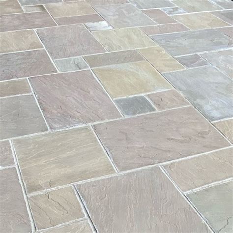 Raj Green Tumbled Sandstone Paving Slabs And Patio Stones Nustone Patio Garden Design Patio