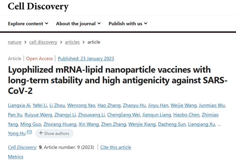 Cell Discovery发表瑞吉生物与蓝柯教授团队冻干新冠病毒mrna疫苗合作研究成果腾讯新闻