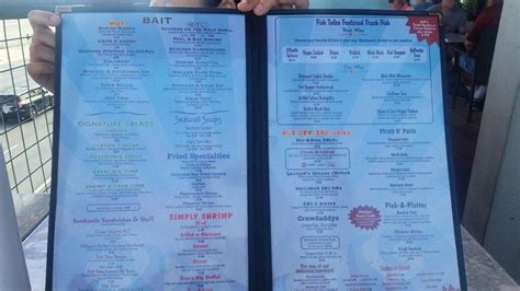 Menu at Fish Tales restaurant, Galveston