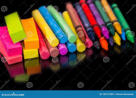 Colorful Chalk And Pencil Isolated Stock Image Image Of Black