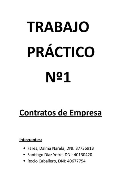 Tp Contratos De Empresas Trabajo Pr Ctico N Contratos De Empresa