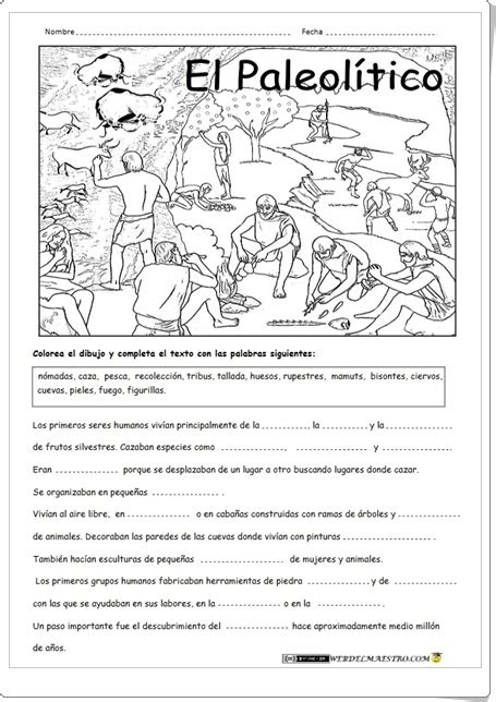 Ciencias Sociales de Primaria El Paleolítico Ficha de Historia de