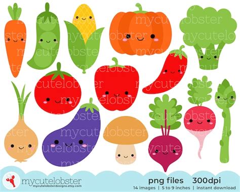 Cute Vegetables Clipart Clip Art Set of Carrot Peas - Etsy