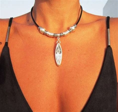 Womens Necklaces Leather Necklace Silver Necklace Choker Etsy