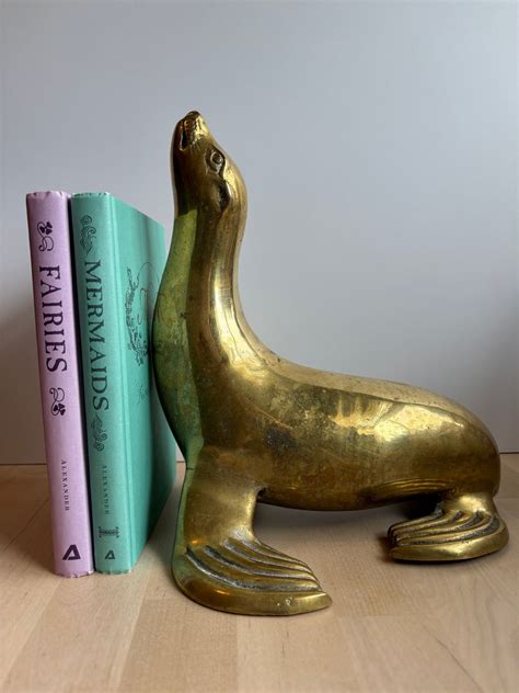 Beautiful Large Heavy Vintage Mid Century Solid Brass Sea Lion Seal