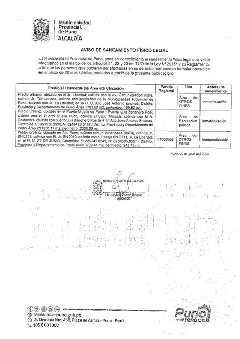 Aviso DE Saneamiento Fisico Legal 4 Contrataciones Del Estado Studocu