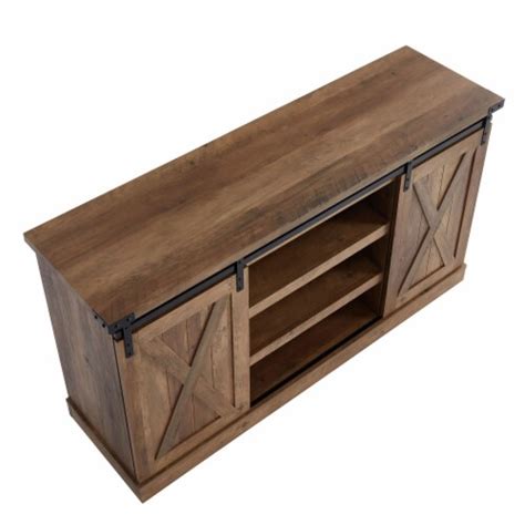 Edyo Living Rustic Farmhouse Tv Stand Table With Sliding Barn Door