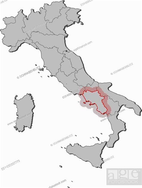 Map Of Italy With The Provinces Campania Is Highlighted By A Hatching