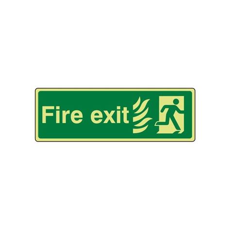 Photo Luminescent Plastic Fire Exit Running Man Right Safety Signs Uk