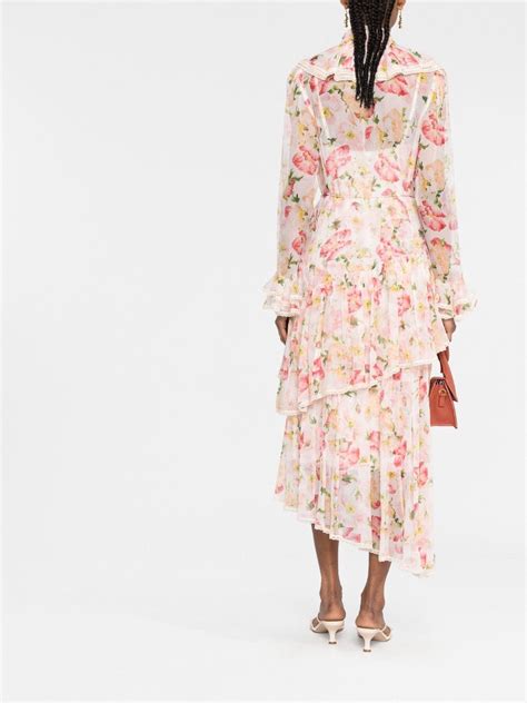 Zimmermann Coaster Tiered Silk Chiffon Midi Dress Farfetch