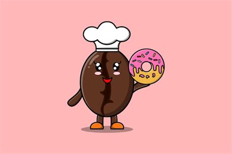 Donuts De Personaje De Chef De Granos De Caf De Dibujos Animados Lindo