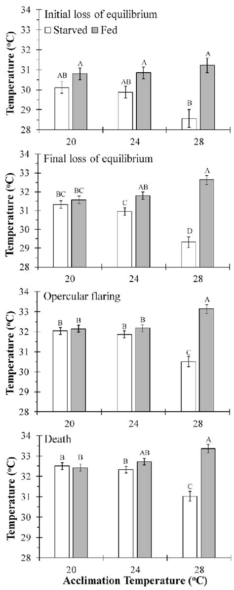 Comparison of the effects of acclimation temperature (20, 24, and 28°C ...