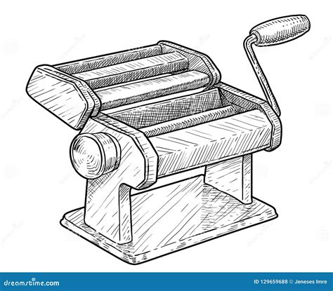 Pasta Maker Cutter Machine Illustration Drawing Engraving Ink Line