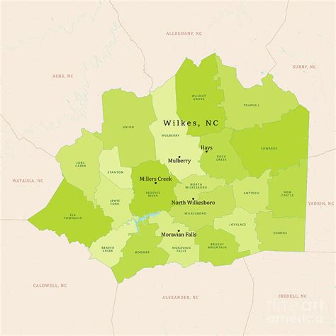 Nc Wilkes County Vector Map Green Digital Art By Frank Ramspott Fine Art America