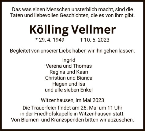 Traueranzeigen von Kölling Vellmer Trauer HNA de