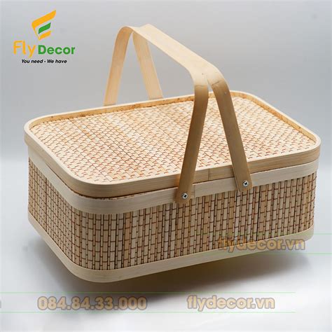 Giỏ đựng đồ Mây Tre Chữ Nhật Có Nắp Giỏ Picnic Fgm1t