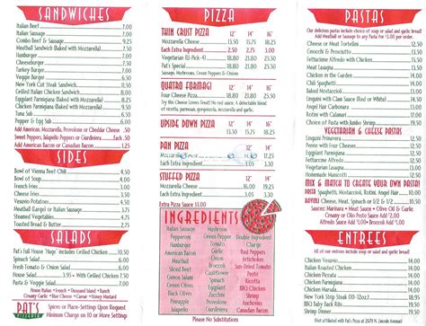 Pat's Pizza Chicago Menu (Scanned Menu With Prices)