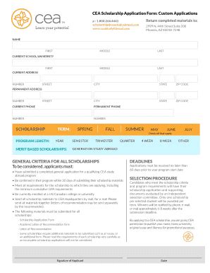 Fillable Online CEA Scholarship Application Form Custom Applications