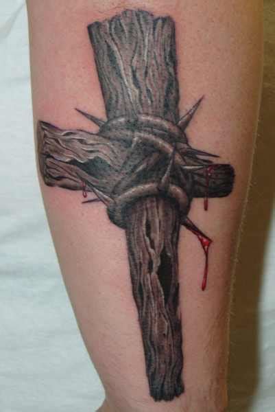 Realistic Wooden Cross Tattoo