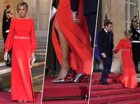 Brigitte Macron Absolument Sublime En Longue Robe Rouge Elle Met