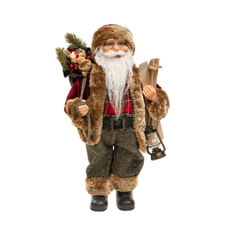 Papai Noel Boneco Natal Enfeite Lanterna Esqui Cm Luxo Xadrez