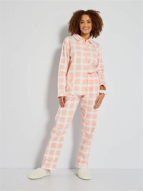 Pyjama flanelle 2 pièces écru rose pêche Kiabi 22 00