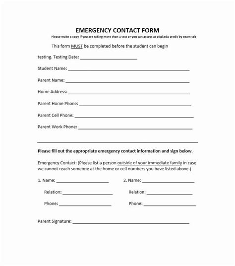 Free Printable Emergency Contact Form Employee Printable Forms Free