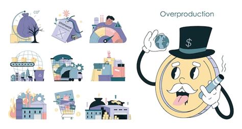 Premium Vector | Overproduction and overconsumption concept set global ...