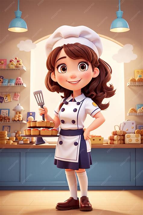 Premium Ai Image Cute Bakery Chef Girl Smiling In Uniform Mascots