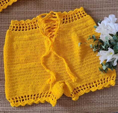 Shorts De Crochê Amarelo Elo7 Produtos Especiais