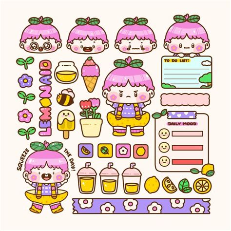 Cute Lemon Instant Printable Sticker Sheet Sticker Sheets Printable Sticker Sheets Kawaii