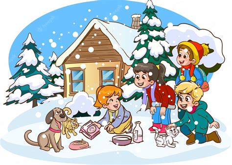 Premium Vector Children Feeding Stray Animals Cartoon Vector