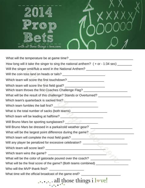 Fun Super Bowl Prop Bets Printable