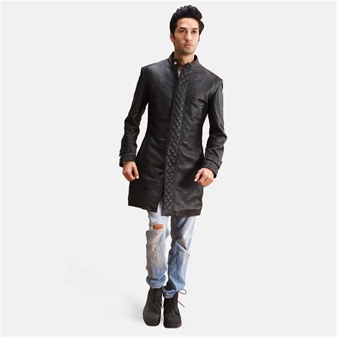 Mens Quilted Black Coat | Leather Style - Hleatherjackets