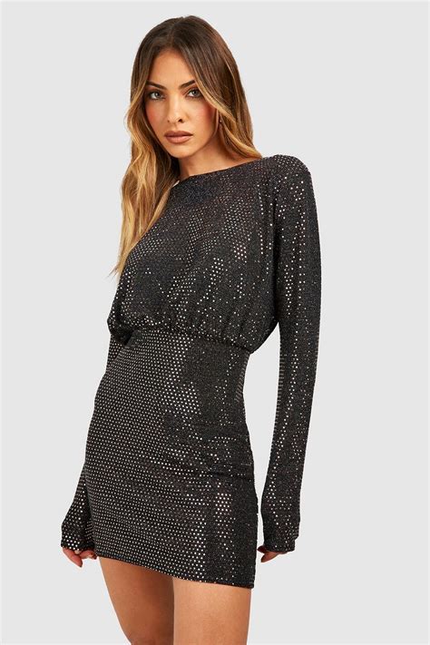 Sequin Long Sleeve Mini Dress Boohoo Uk