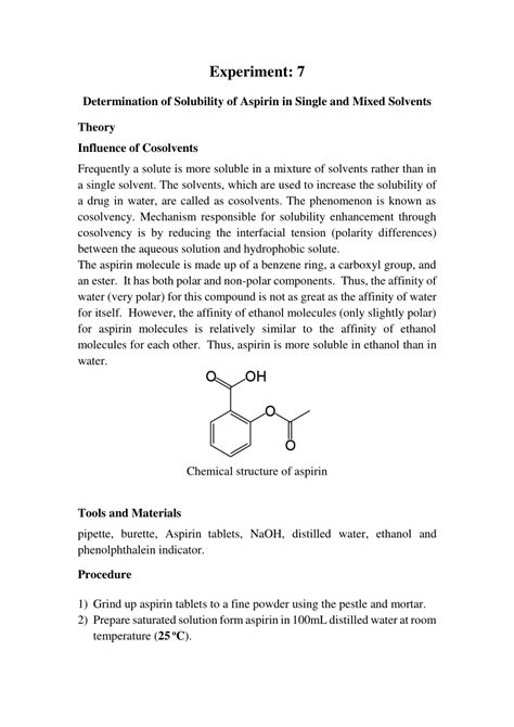 PDF Experiment 7 Determination Of Solubility Of Aspirin In Single