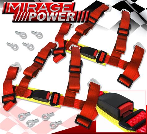 Universal 2 Strap 4point Quick Release Seat Belt Harness Red Ebay