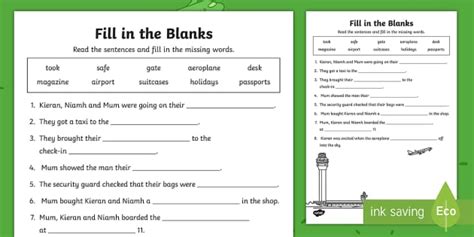 Up Up And Away Fill In The Blanks Worksheet Worksheet