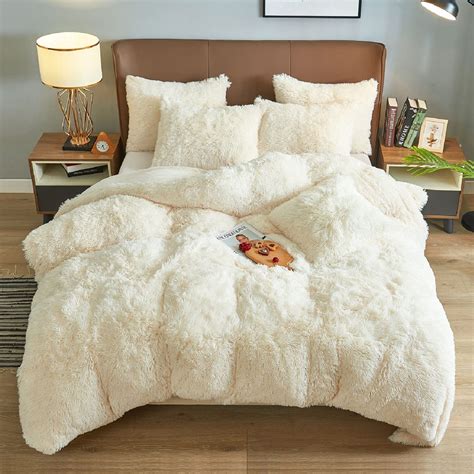 Xege Luxury Plush Shaggy Duvet Cover Set 3 Pieces Faux Fur Comforter