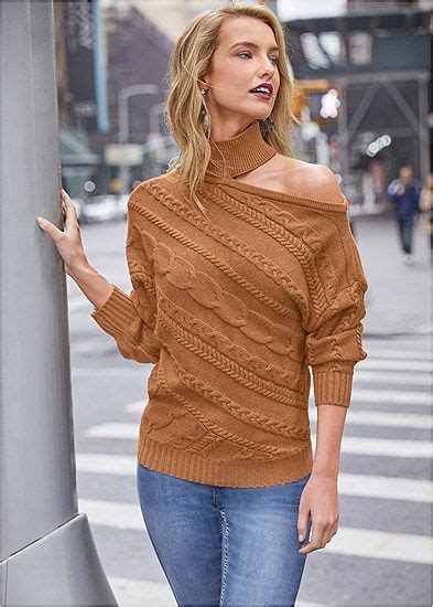 One Shoulder Turtleneck Cutout Sweater Turtle Neck Slim Knitwear