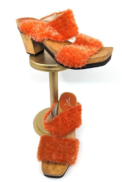 Vintage 90s Orange Platform Heels 1990s Chunky Sandal Gem