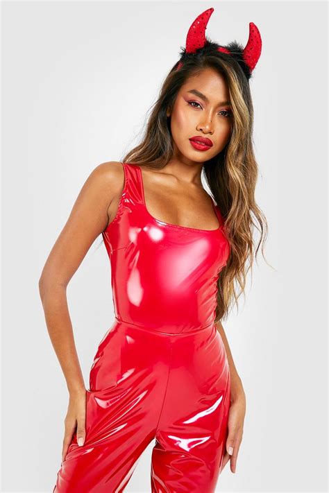 Red Halloween Vinyl Square Neck Bodysuit Boohoo Uk