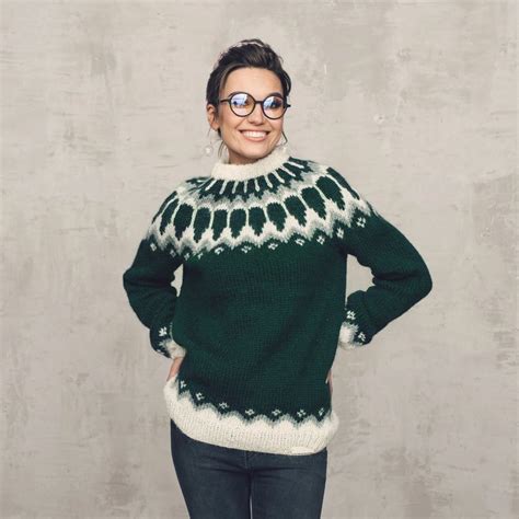 Dark Green Oversized Icelandic Sweater Lopapeysa For Women Etsy In 2023 Icelandic Sweaters