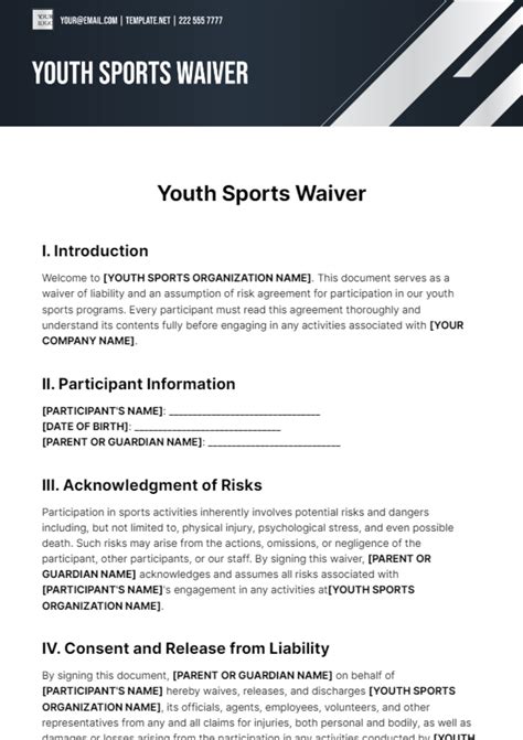 Free Youth Sports Waiver Template to Edit Online