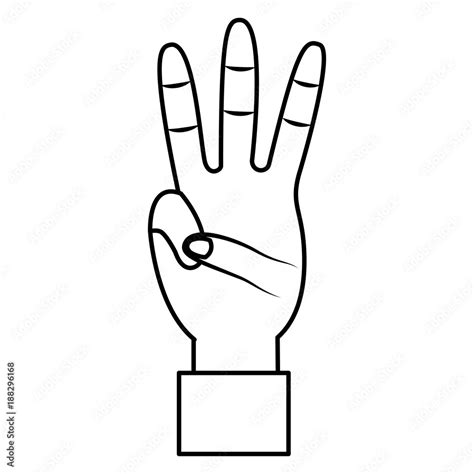 Hand Showing Three Fingers Gesture Vector Illustration Outline Design