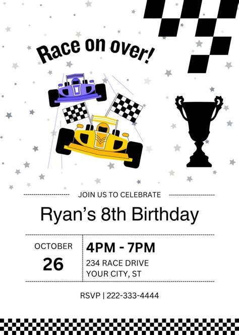 Birthday Invitation Race Car Party Invite Race Car Birthday Template