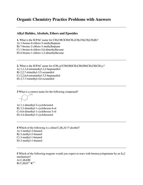 SOLUTION Organic Chemistry Practice Problems With Answers Alkyl